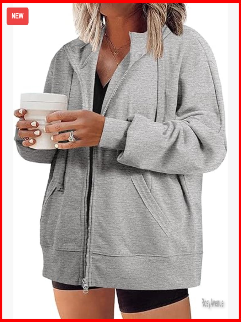 Women Plus Size Zip Up Hoodie Long Sleeve Oversized Sweatshirt Jacket Fall